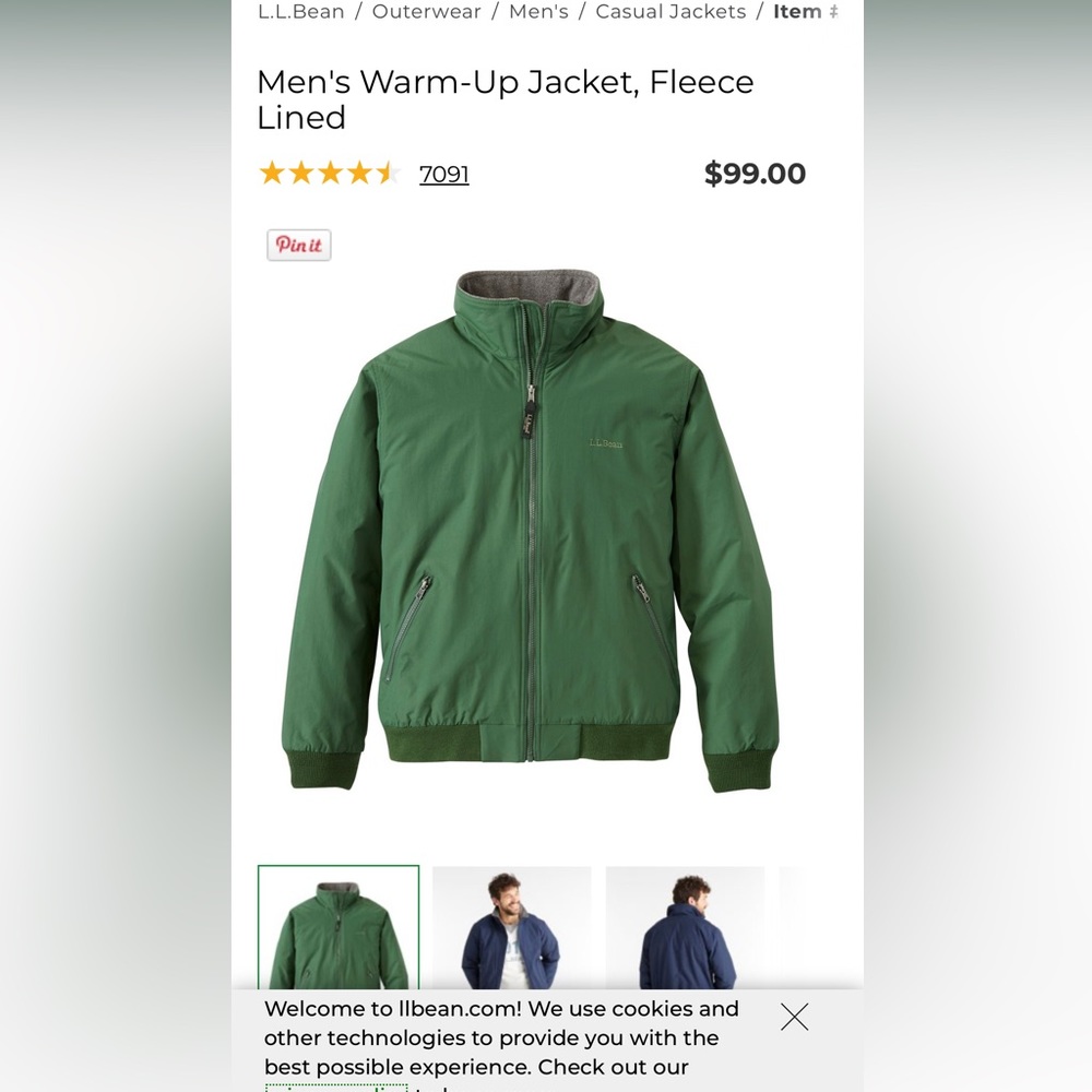 L.L. Bean Winter Fleece Lined Bomber Jacket
